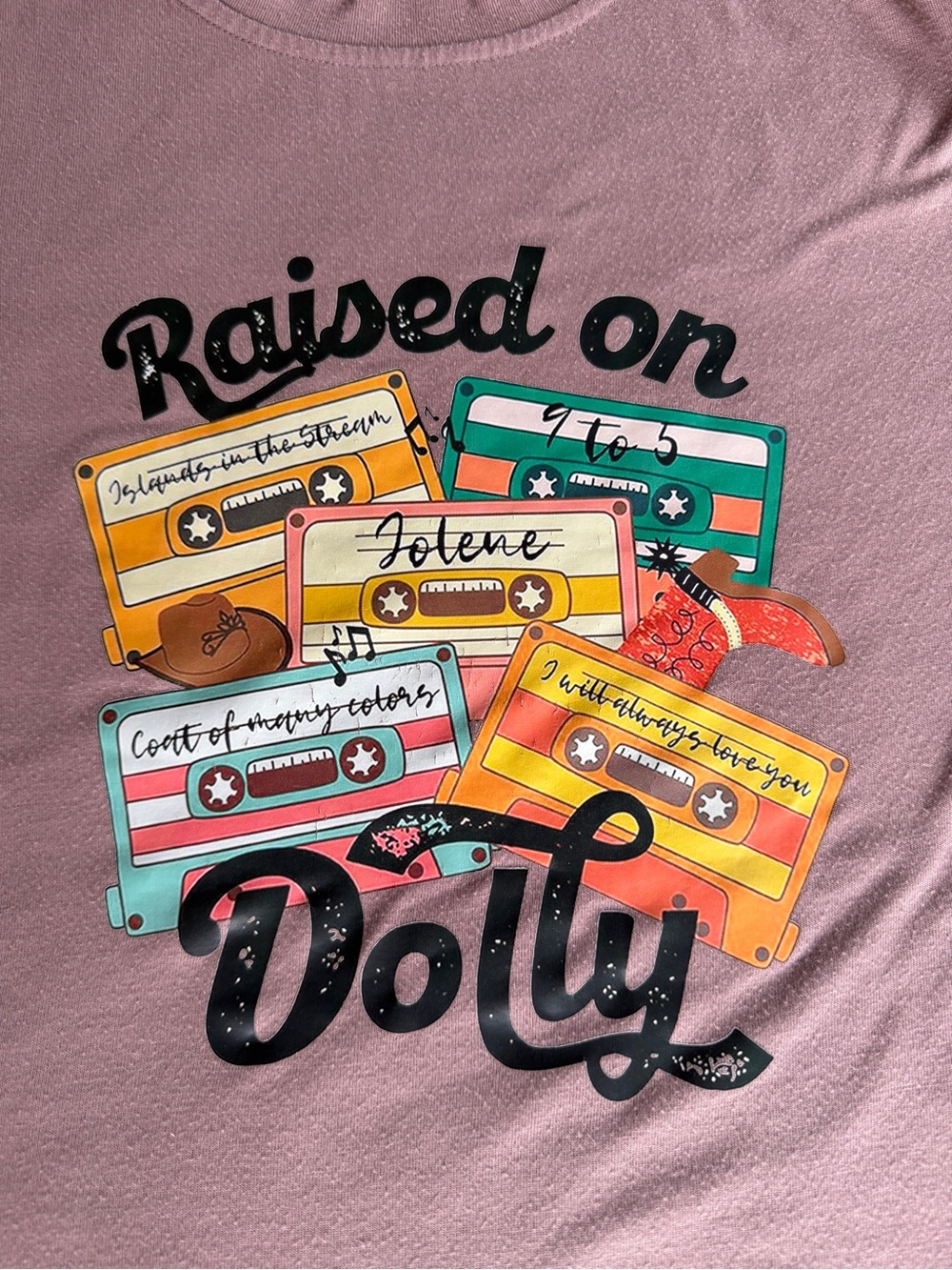 Raised on Dolly Graphic Tee - Dusty Mauve Women’s Small